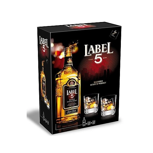 Whisky Label 5 - komplet 700 ml + 2 szklanki